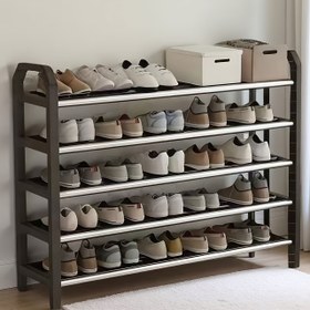 Resim 5 Katlı Yer Tasarrufu Ayakkabı Rafı - Yüksek Kaliteli Dayanıklı Metal ve Plastik Depolama Organizatörü, Ayakkabılar, Botlar, Takılar, Saatler İçin - Kompakt Siyah/Beyaz Tasarım, Giriş Yolları, Dolaplar, Küçük Alanlar İçin İdeal, Sağlam Yapı, Ofisler ve Öğrenci Odaları İçin Mükemmel, Doğum Günü veya Düğün Sezonu Hediyesi, Sevgililer Günü Hediyesi Olarak Harika, 25 Çift Ayakkabıyı Taşıyabilir, 16 Yer Seçeneği 