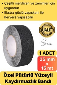 Resim Svein Premium 25mm x 15mt Siyah Kaydırmaz Bant Yapışkanlı Merdiven Basamak Zemin Güçlü Tutunabilen Halı 