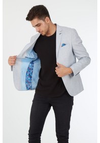 Resim Sposo 5123 Dar Kalıp Keten Buz Mavisi Erkek Blazer Ceket Mavi 