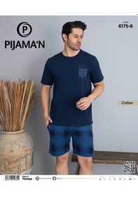 Resim Pijamoni Erkek Bisiklet Yaka Kısa Kol Şortlu Pijama Takımı 6175/8 - 1 Adet Lacivert 