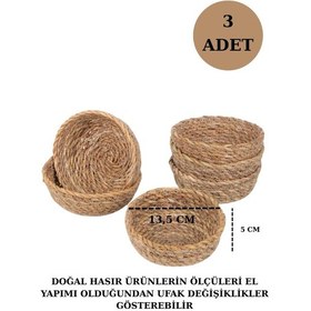 Resim 3 Adet Hasır Çerezlik Kase El Yapımı Hasır Organizer 
