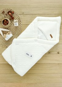 Resim Kız Erkek Bebek Kundak Battaniyesi Krem Triko Kumaş Stl4619 Beyaz - Fuşya 