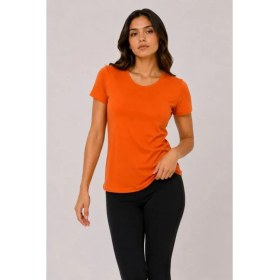 Resim Marsilyan- Basic Tişört Bisiklet Yaka Kısa Kol Günlük Yazlık Slim Fit T-Shirt - Turuncu 