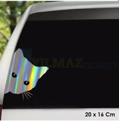 Resim Kenardan Bakan Kedi Hologram Oto Sticker Etiket Çıkartma 20x16Cm 