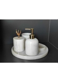 Resim Beyaz Mermer 5'li Banyo Seti Gold Zeytin Dalı Aksesuarlı Beyaz 