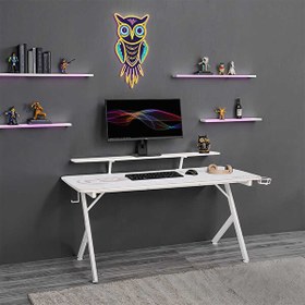 Resim Adore Mobilya Ryze Castle Karbon Fiber RGB Gaming Masası - Beyaz 160x80x76 cm 