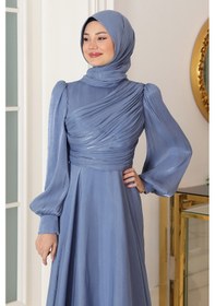 Resim Raika Moda Omuz Detaylı Bahar Tesettür Büyük Abiye Mavi 