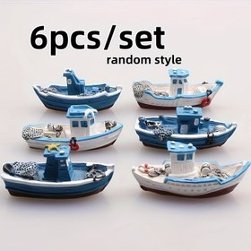 Resim 6'lı set, Reçine tekne, kum tablası aksesuarları, mikro peyzaj dekorasyonu, akvaryum süsü, rastgele stil, 5.0 cm 