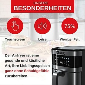Resim ERATEC AF-66 sıcak hava fritözü XXL (5,5 l), 1500 W. Yağsız Air Fryer. LED ekranlı sıcak hava fritözü ve 8 önceden ayarlanmış program ve en sevdiğiniz yemekler için zamanlayıcı fonksiyonu, siyah 