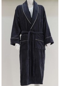 Resim Kadife Şalyaka Bornoz Pamuklu Cepli Biyeli Kemerli Unisex Bornoz 001 