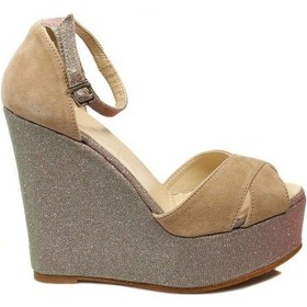 Resim Espadrilles Spain Bej Simli Dolgu Topuklu Sandalet Kadın Ayakkabı Bej 