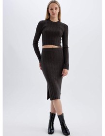Resim Defacto Coool Slim Fit Dar Kesim Basic Düz Yırtmaçlı Triko Midi Etek A2058AX24AUAR227 Antrasit 