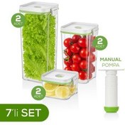 Resim 7'li Vakumlu Saklama Kabı Seti | 2x(2 Lt-1,3 Lt-0,5 Lt) Kap + Manuel Pompa Vienev