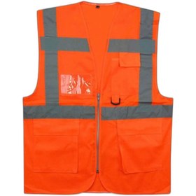 Resim Kant Reflektörlü Cepli Mühendis İkaz Yeleği Turuncu 