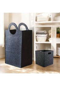 Resim Kirli Çamaşır Sepeti / Oyuncak Sepeti 2li Çok Amaçlı Saklama Organizerleri Büyük Boy Koyu Gri 