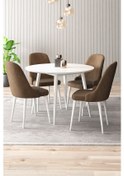 Resim Adel Serisi 90x90 Beyaz Mdf Mutfak Masa Takımı 4 Adet Sandalye Kahverengi 