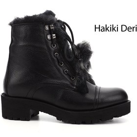 Resim GÖNDERİ(R) Kadın / Kız Siyah Floter Fermuarlı Hakiki Deri Kürklü Postal Bot 