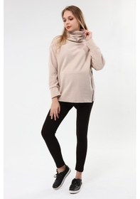 Resim Luvmabelly Myra4283 Fermuarlı Hamile Sweatshirt -Bej 