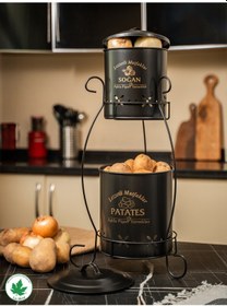 Resim Lin Metal 2 Katlı Metal Patates Soğan Kovası - Siyah 