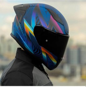 Resim Siyah Vizörlü + Yarış Spoiler + Ls2 Rapid 2 Optik Race Kapalı Motosiklet Kaskı Mavi - Mor 