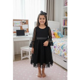 Resim Retro Women Kız Çocuk Siyah Dantel Güpür Tokalı Özel Gün Abiye Mezuniyet Doğum Günü Şık Prenses Elbise 