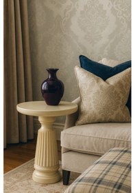 Resim Doğal Masif Ahşap Krem Tekli Yan Sehpa Modern Mantar Form Tasarımı Bej 