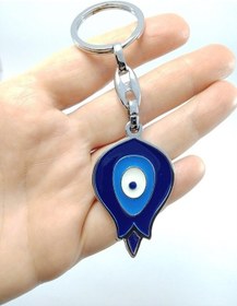 Resim Nazar Boncuğu Temalı Lale Metal Anahtarlık/araba Dikiz Ayna Süsü 