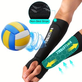 Resim 1 Çift Voleybol Kol Kolluğu, Pedli ve Başparmak Delikli - Voleybol, Spor, Erkekler ve Kadınlar için Genişletilmiş Kol Destekleri - Siyah, Naylon Karışımı, Giymesi Kolay Tasarım, Spor Önleyici 