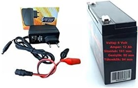 Resim Çocuk Akülü Arabalar Için 6 Volt 12 Amper 6v 12ah Akü Ve 6 Volt Akü Için Şarj Cihaz Adaptör 1ah Set 