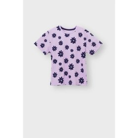 Resim Mor Papatya Desenli T-Shirt-Şort Kız Çocuk Pijama Takımı 