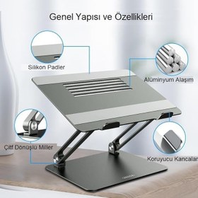 Resim TriLine Alüminyum Alaşım Laptop Standı, 10-17 inç MacBook ve Dizüstü Bilgisayar için, Ayarlanabilir Yükseklik, Kaymaz Silikon Pedli, 6 kg Taşıma Kapasiteli, Katlanabilir Tasarım 