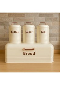 Resim 4 Lü Mutfak Seti Ekmeklikçay Kahve Şekerlik Krem 43x20 Krem 