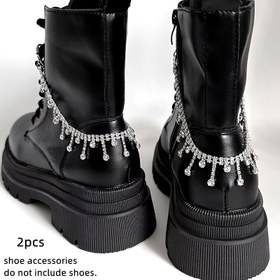 Resim 2 adet Moda Gümüş Metal Pırlanta Kolye Zinciri, Ayakkabı Bot Aksesuarları, Çok Yönlü Trendy Zincir Askı, Spor Ayakkabı, Suni Zirkon, Çift Paket 