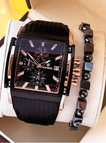 Resim Raymond Nişan Ve Damatlara Özel Deri Kordon 2 Yıl Garantili 5 Atm Erkek Kol Saati+bileklik Rmd.54 Rose Gold - Siyah 