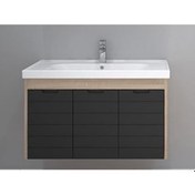 Resim Turkuaz Seramik Frame Etajerli Lavabo 90 x 45CM-Mostar 90 Alt Modül -Siyah 