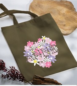 Resim Bk Gift Anneler Günü Tasarımlı Haki Kumaş Bez Çanta, Baskılı Omuz Çantası, Alışveriş Çantası, Anneler Günü Hediyesi, Anneye Hediye-3 Çok Renkli 