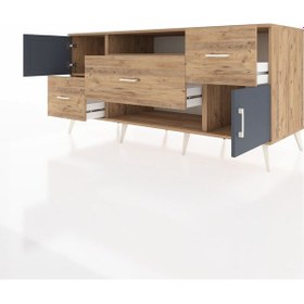 Resim Kronos Konsol 2 Raflı 3 Çekmeceli 2 Kapaklı 176x59x83 Çam-antrasit/çam Antrasit/çam 