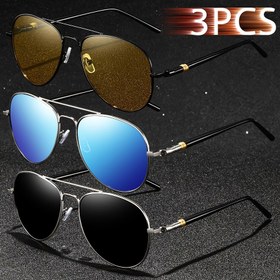 Resim 3 Adet Klasik Metal Çerçeveli Unisex Pilot Vintage Erkek Kadın Lüks Marka Tasarımcı Moda Sürüş Seyahat Alışveriş Sürücü Gözlüğü Erkek Kadın Turizm Retro Gözlük -Parlama -Yansıma Gözlük, Dış Mekan Gölgelikleri,Seyahat Gözlüğü,Tasarımcı Güneş Gözlükleri,Retro Güneş Gözlüğü,Yüksek kaliteli lensler,Şık 