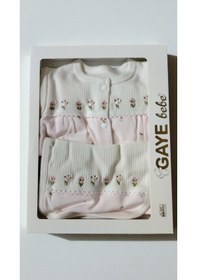 Resim 0-3 Ay Gaye Kız Bebek Renkli Çiçek Nakışlı %100 Pamuk 5li Set Açık Pembe 