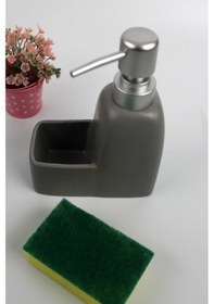 Resim Stonware Sıvı Sabunluk Gri Süngerlik Bölmeli 300ml 