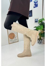 Resim Günlük Kadın Diz Altı Çizme Alçak Topuklu Tırtıklı Tabanlı 1050 001 