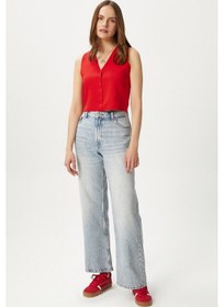 Resim Ritnice Kadın Petite Çıtçıtlı Crop Kırmızı Triko Yelek Kırmızı 