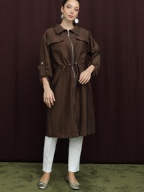 Resim Puane Kadın Cep Detaylı Beli Tünelli Kap - 15227MNT - BROWN 