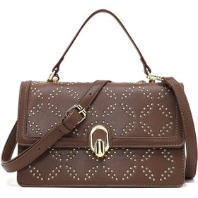 Resim Women's Taupe Long Strap Stone-Embellished Shoulder Bag 