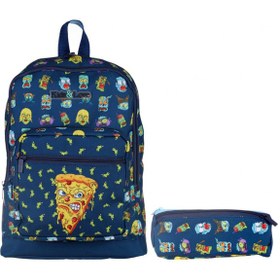 Resim Kaukko Kids&Love Lacivert Zombie Pizza İlkokul Çanta ve Kalemlik 