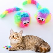 Resim Gürültülü Sesli Etkileşimli Gökkuşağı Tavşan Peluş Fare Oyuncak - Dayanıklı, Isırma Dirençli Orta Irklar İçin Kedi Oyuncağı 