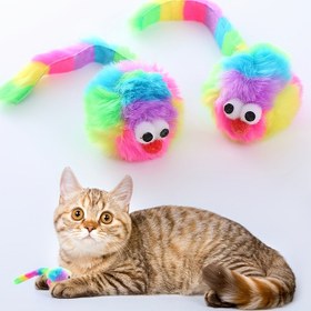 Resim Gürültülü Sesli Etkileşimli Gökkuşağı Tavşan Peluş Fare Oyuncak - Dayanıklı, Isırma Dirençli Orta Irklar İçin Kedi Oyuncağı 