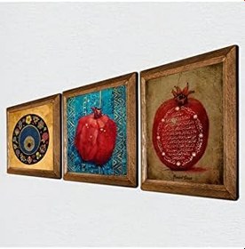 Resim Pinecone Nazar Boncuğu, Bereket Duası, Nar Taş Duvar Tablosu - Ahşap Çerçeveli Taş Tablo - 25x25 cm - 3 Parça Set - Dekoratif Duvar Sanatı - Modern Ev ve Ofis Duvar Dekoru W3-274 