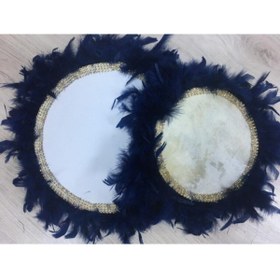 Resim YENİ HEDİYELİK DÜNYAM 22 Cm Kaz Tüylü Boncuk Işlemeli Deri Tef 