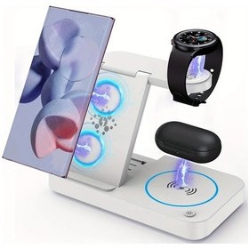 Resim Gaojunshop01 Beyaz 4ü 1 Arada Hızlı Kablosuz Şarj İstasyonu S24/s23/s22 Galaxy Uyumlu Telefon Saat Buds 